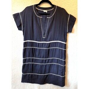 Vince Navy 100% Ramie‎ Lace Inset Lined Popover Split V Neck Dress Size 4